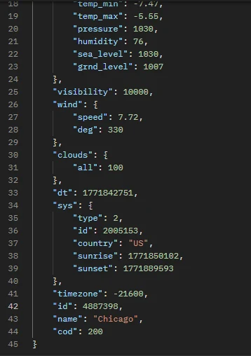 Réponse JSON brute de l'API