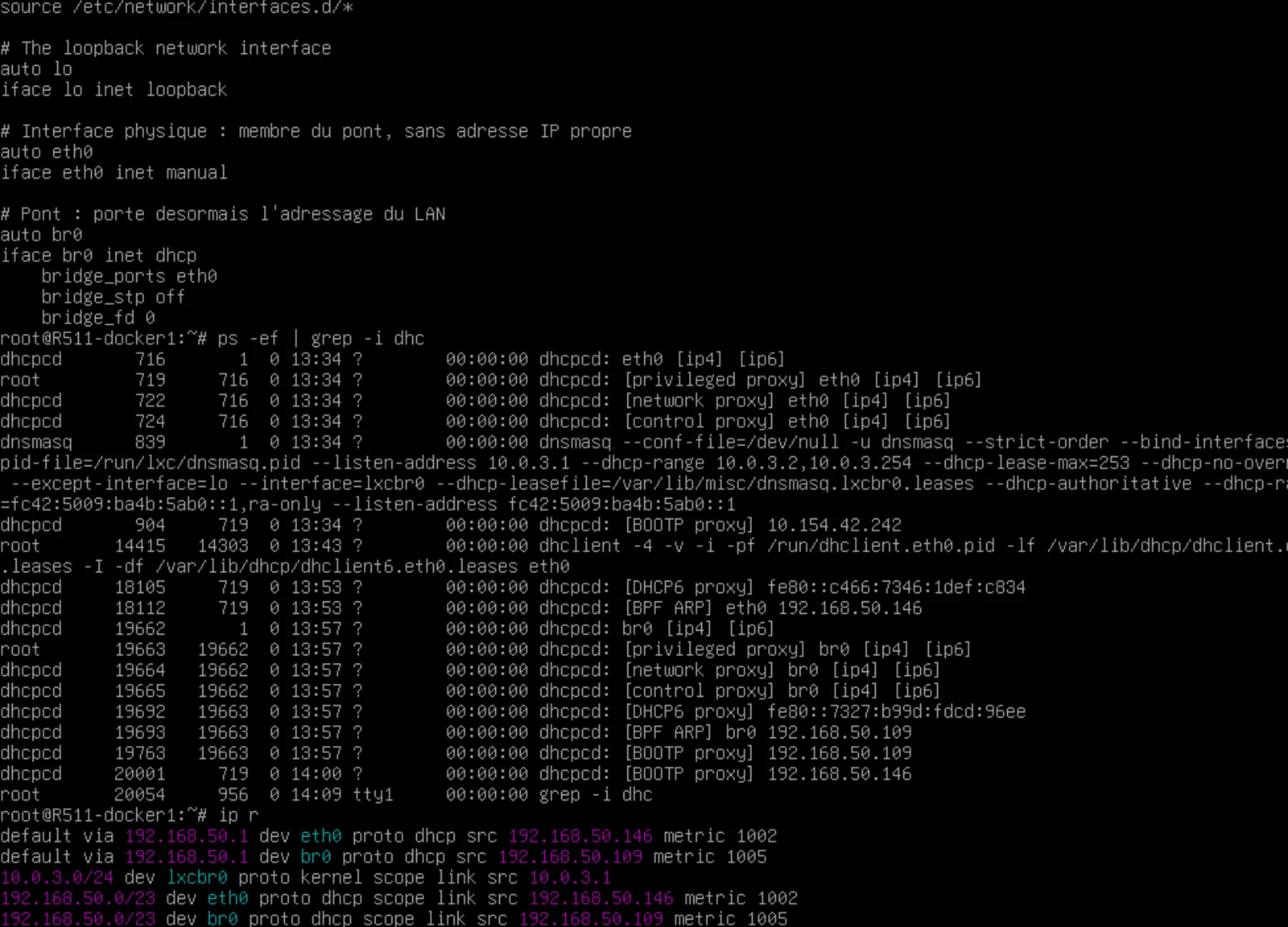 Diagnostic : client DHCP resté actif et routes concurrentes