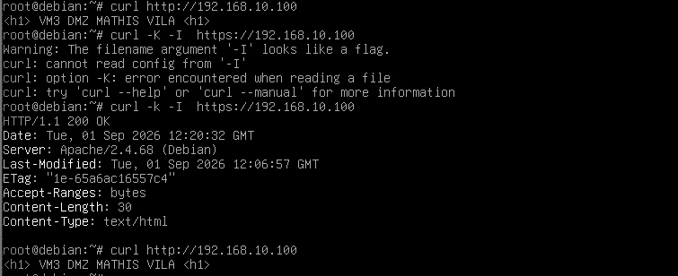 Accès HTTP et HTTPS au serveur de la DMZ depuis le LAN privé