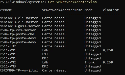 PowerShell : cartes virtuelles Hyper-V passées en mode trunk